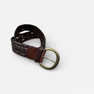 Vtg American Living Belt Womens Medium Brown Braided Leather Brass Buckle 40 In‎